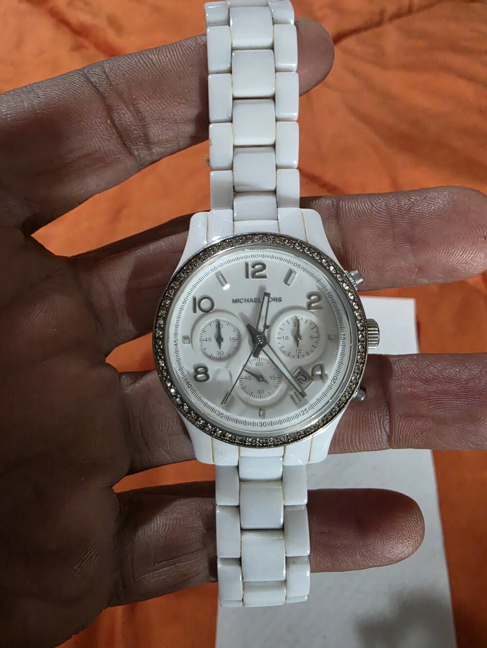 Michael Kors White Ceramic Chronograph Watch with Gold Accents